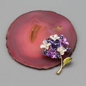 Flower pin brooch pendant necklace elegant jewelry fashion purple gold
